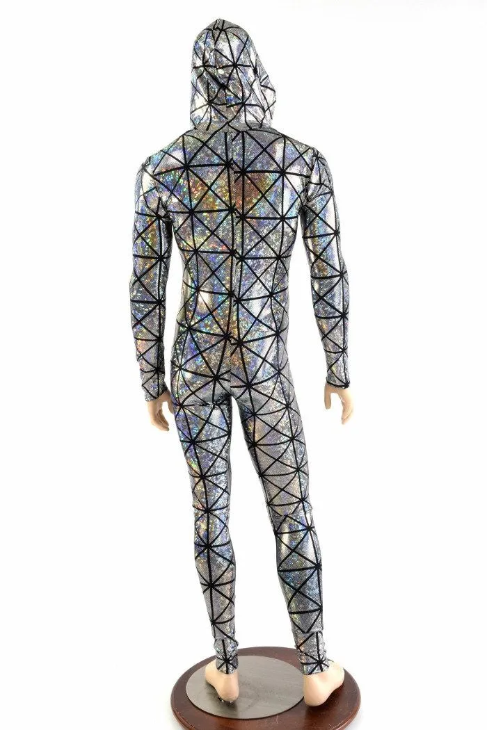 Mens Silver Cracked Tile Catsuit