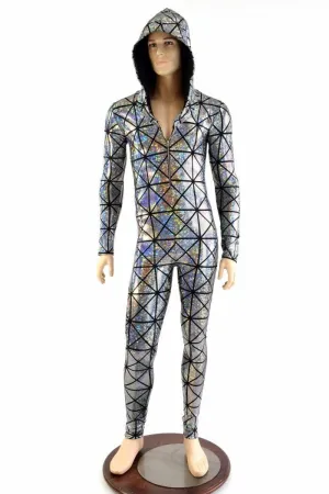 Mens Silver Cracked Tile Catsuit