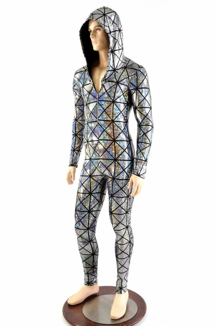 Mens Silver Cracked Tile Catsuit