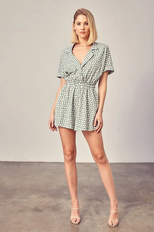 Miranda Collared Overlap Polka Dot Romper