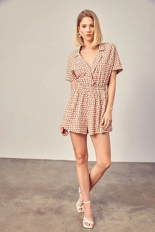 Miranda Collared Overlap Polka Dot Romper