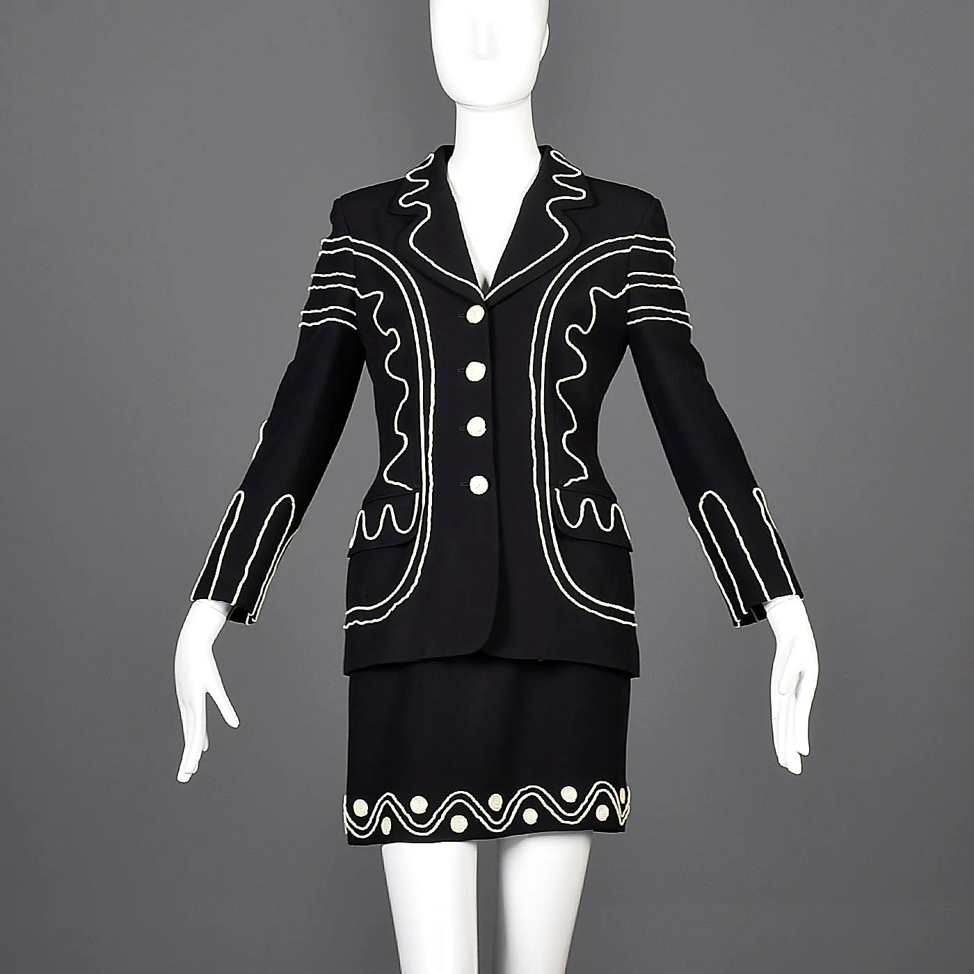 Moschino Cheap & Chic Skirt Suit with Rope Soutache Trim