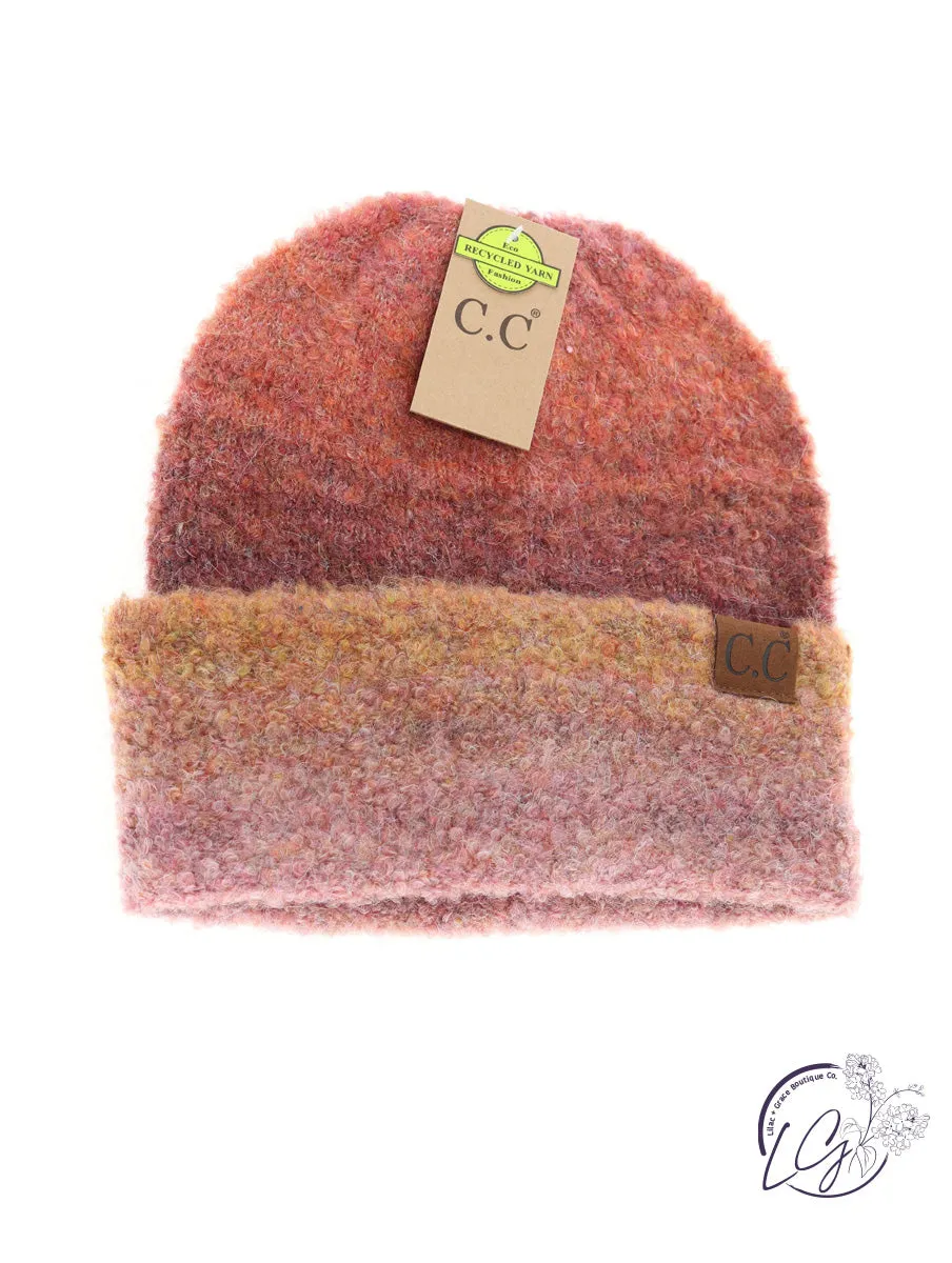 Multi-Colored Slouchy Mohair Cuffed CC Beanie