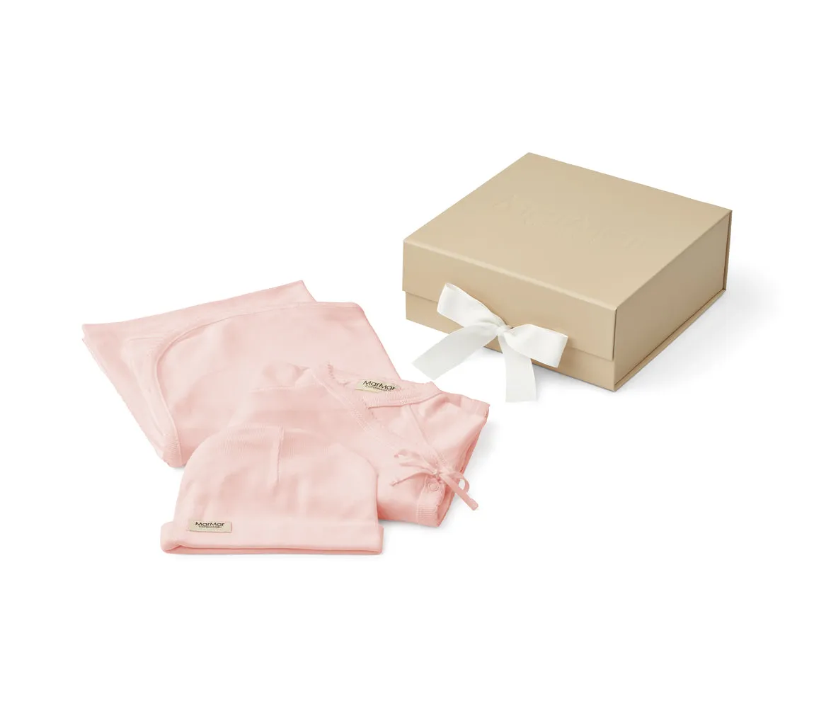 New Born Gift Box 3 Pcs, Romper, hat and baby blanket - Rose