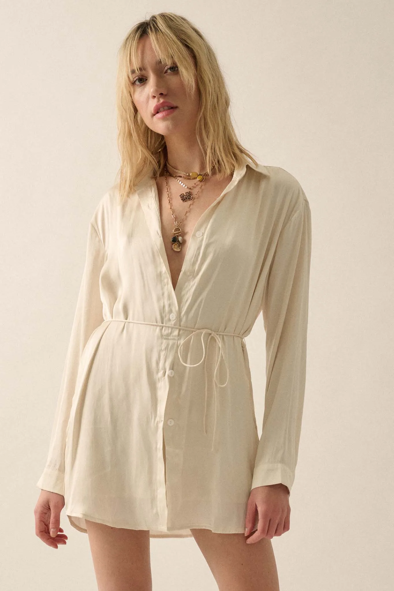 Nine to Five Matte Satin Button-Up Shirt Romper