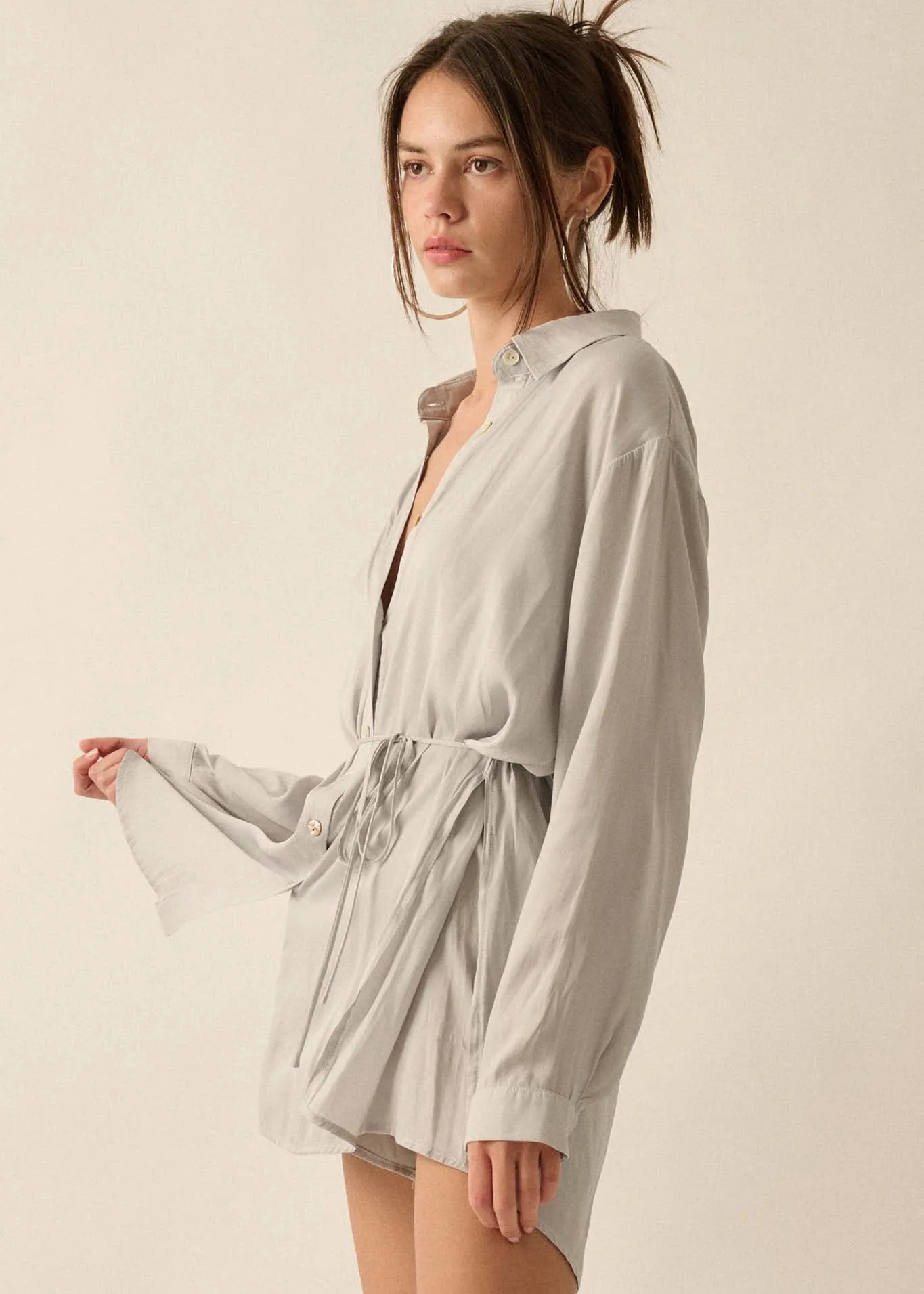 Nine to Five Matte Satin Button-Up Shirt Romper