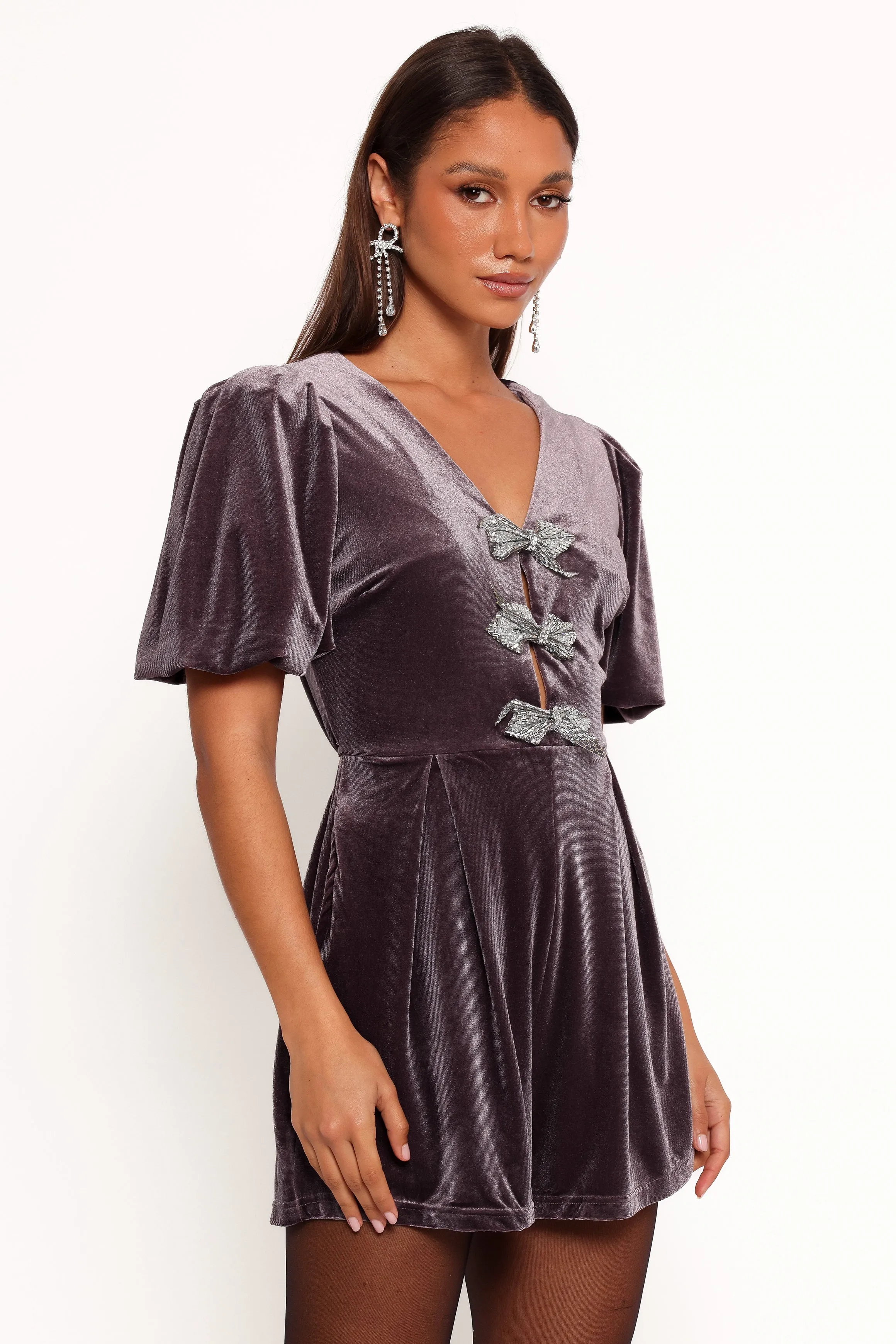 Norah Velvet Romper - Dark Purple