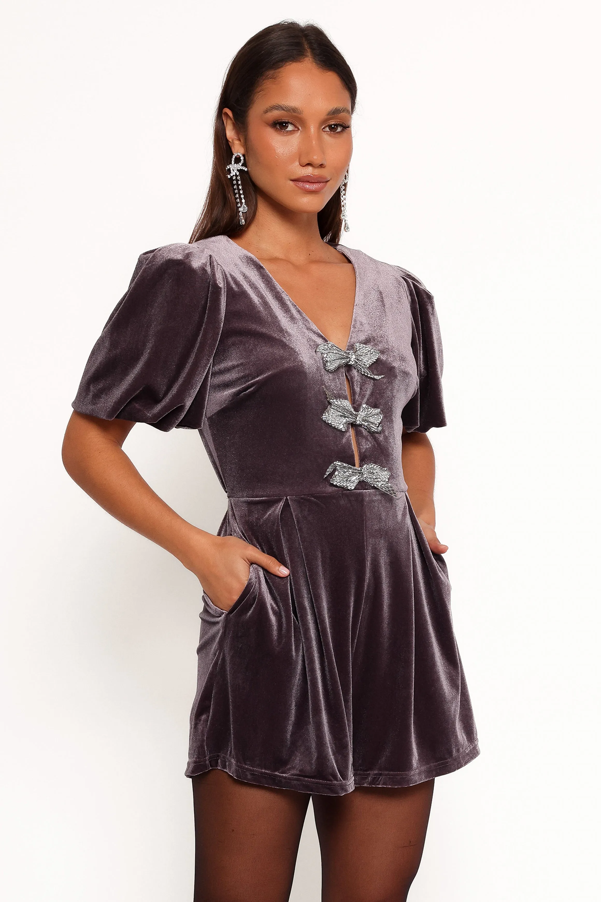 Norah Velvet Romper - Dark Purple