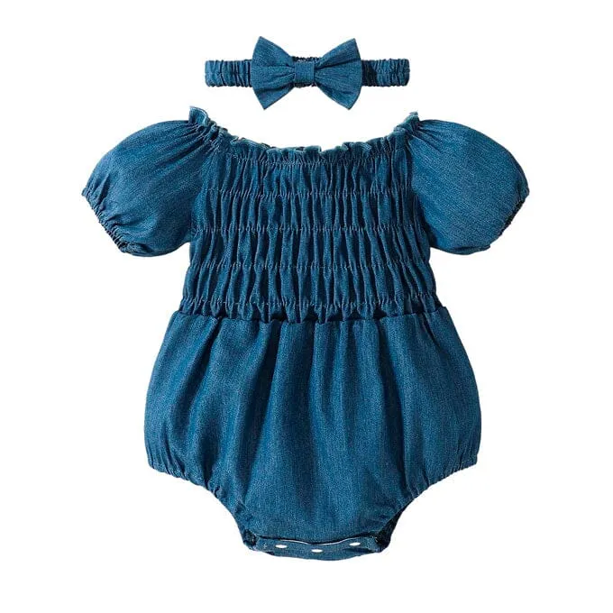 Off Shoulder Denim Baby Romper