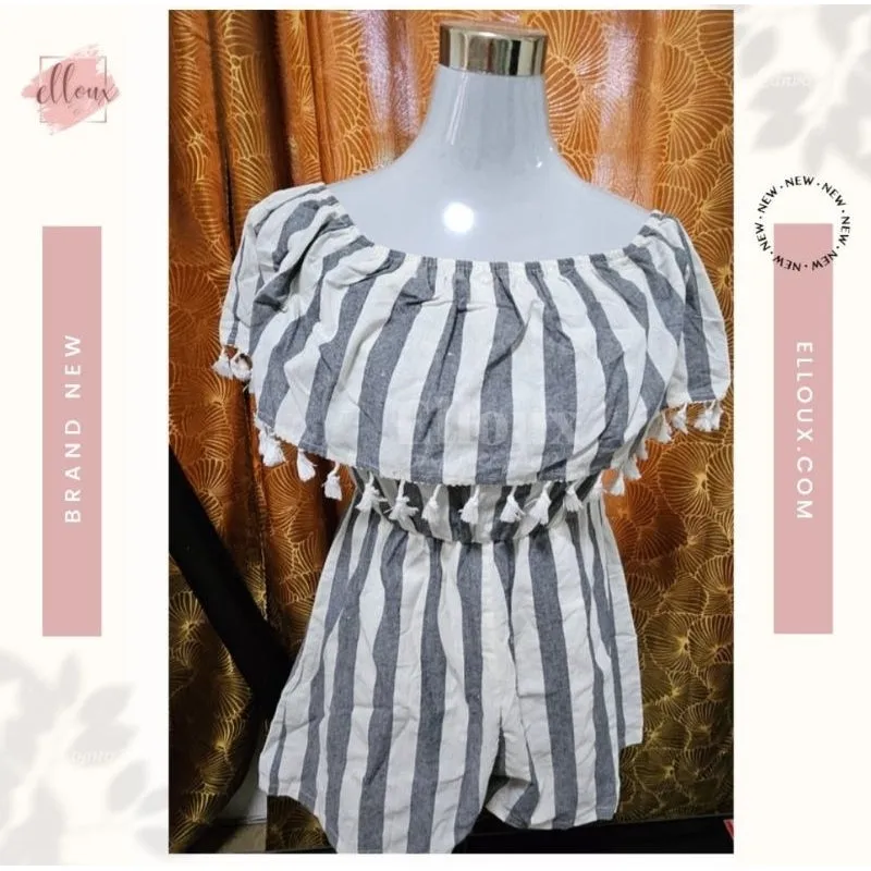 Off Shoulder Stripe Romper