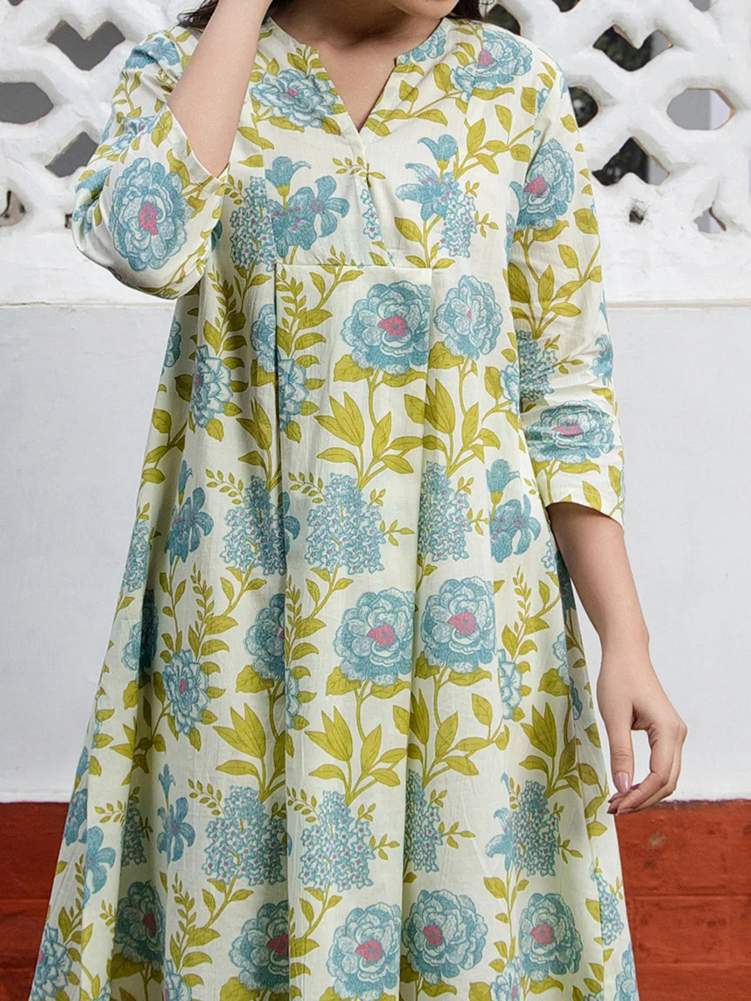 Off White Cotton Floral Tunic  - By Janasya