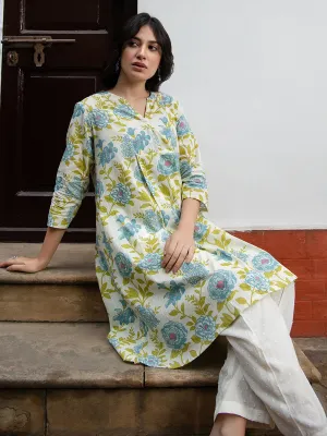 Off White Cotton Floral Tunic  - By Janasya