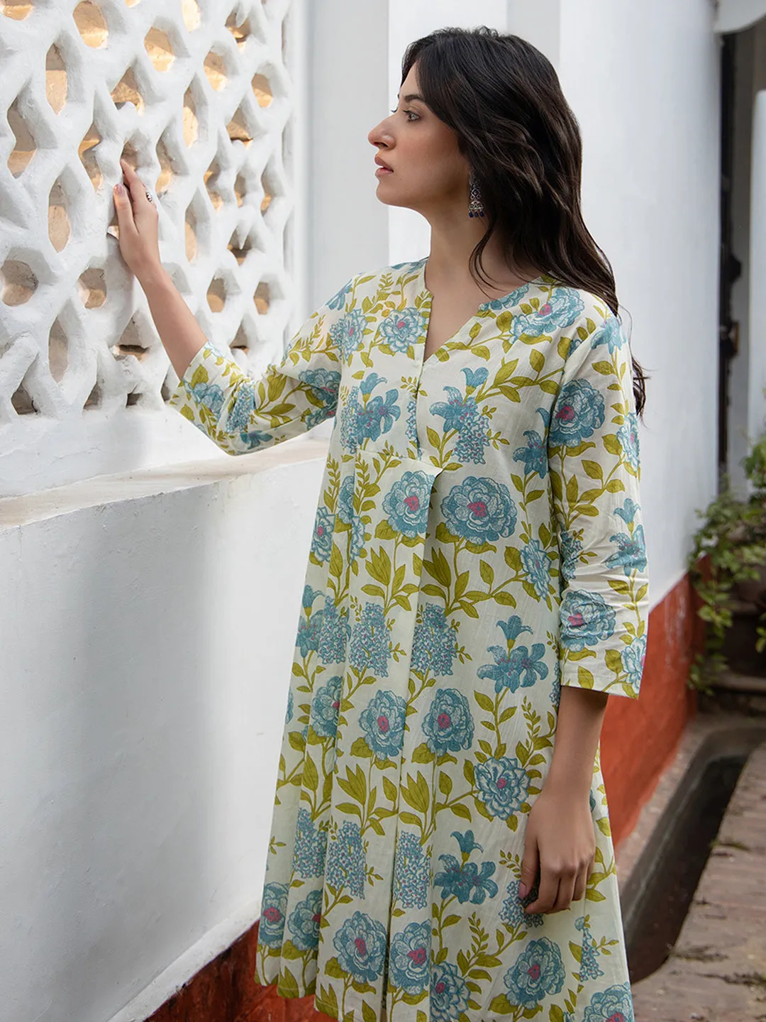 Off White Cotton Floral Tunic  - By Janasya