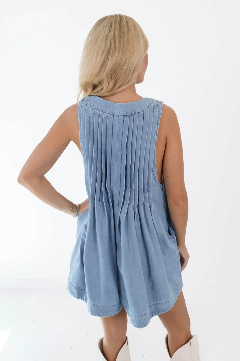 On The Road Again Romper - Light Wash Denim