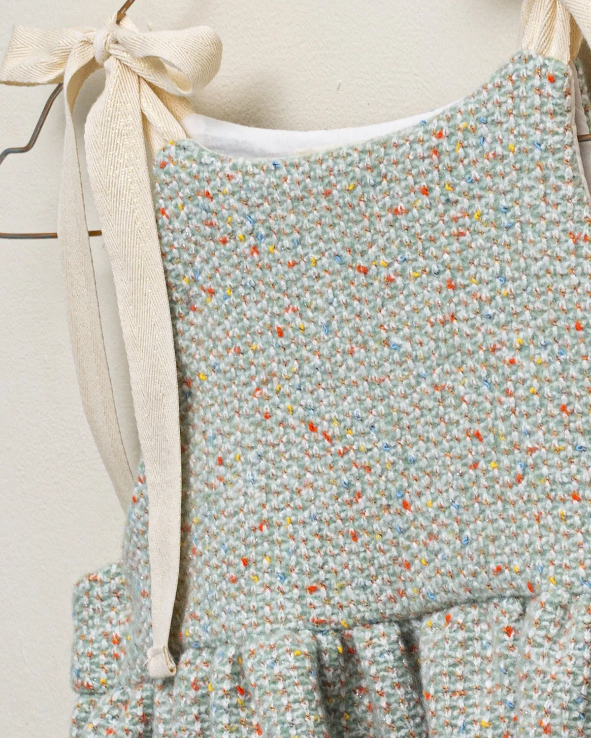 one piece tweed romper tie straps - coco green