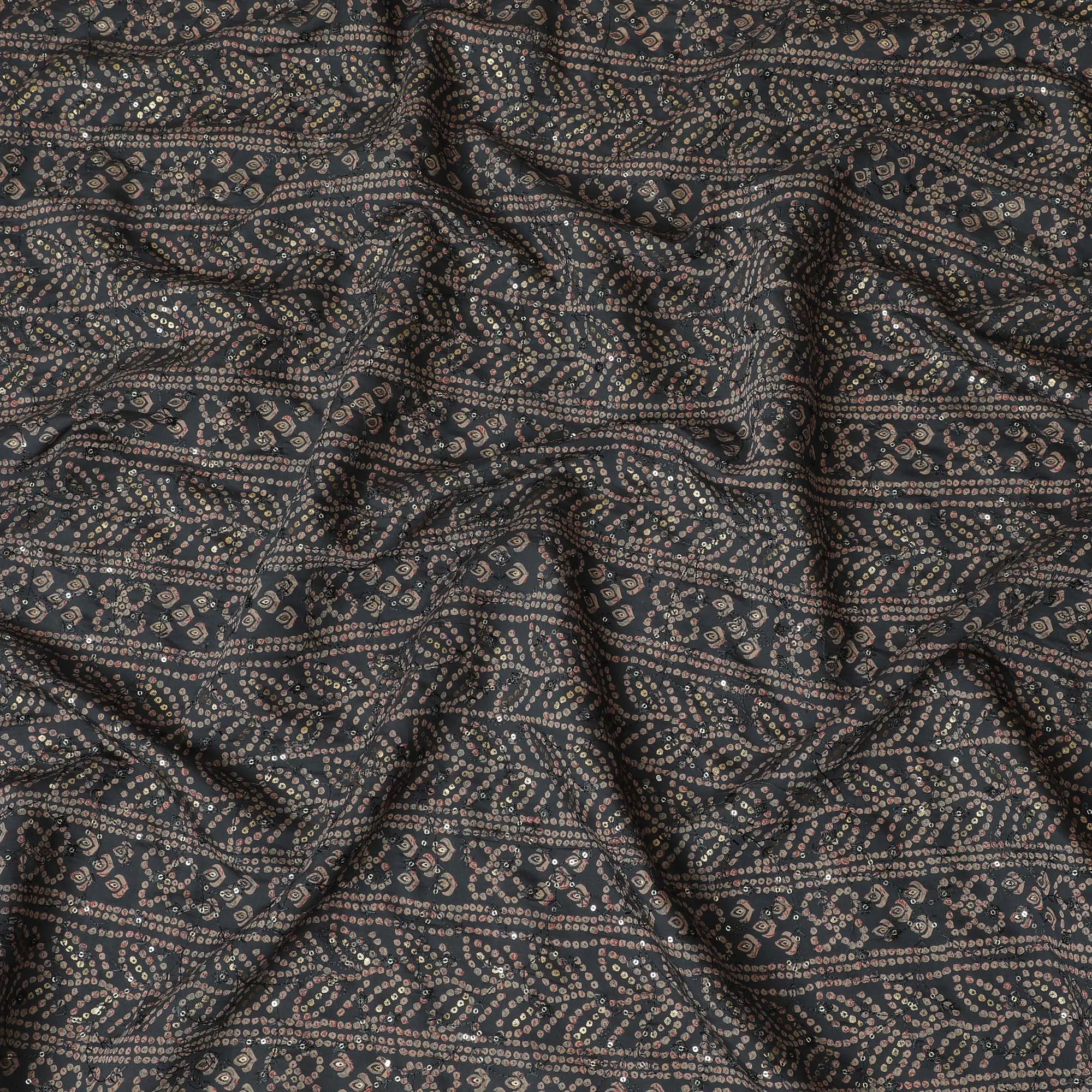 Onyx Twilight Embroidered Cotton Blend Fabric - Cosmic Pattern, 110cm Width-D18962