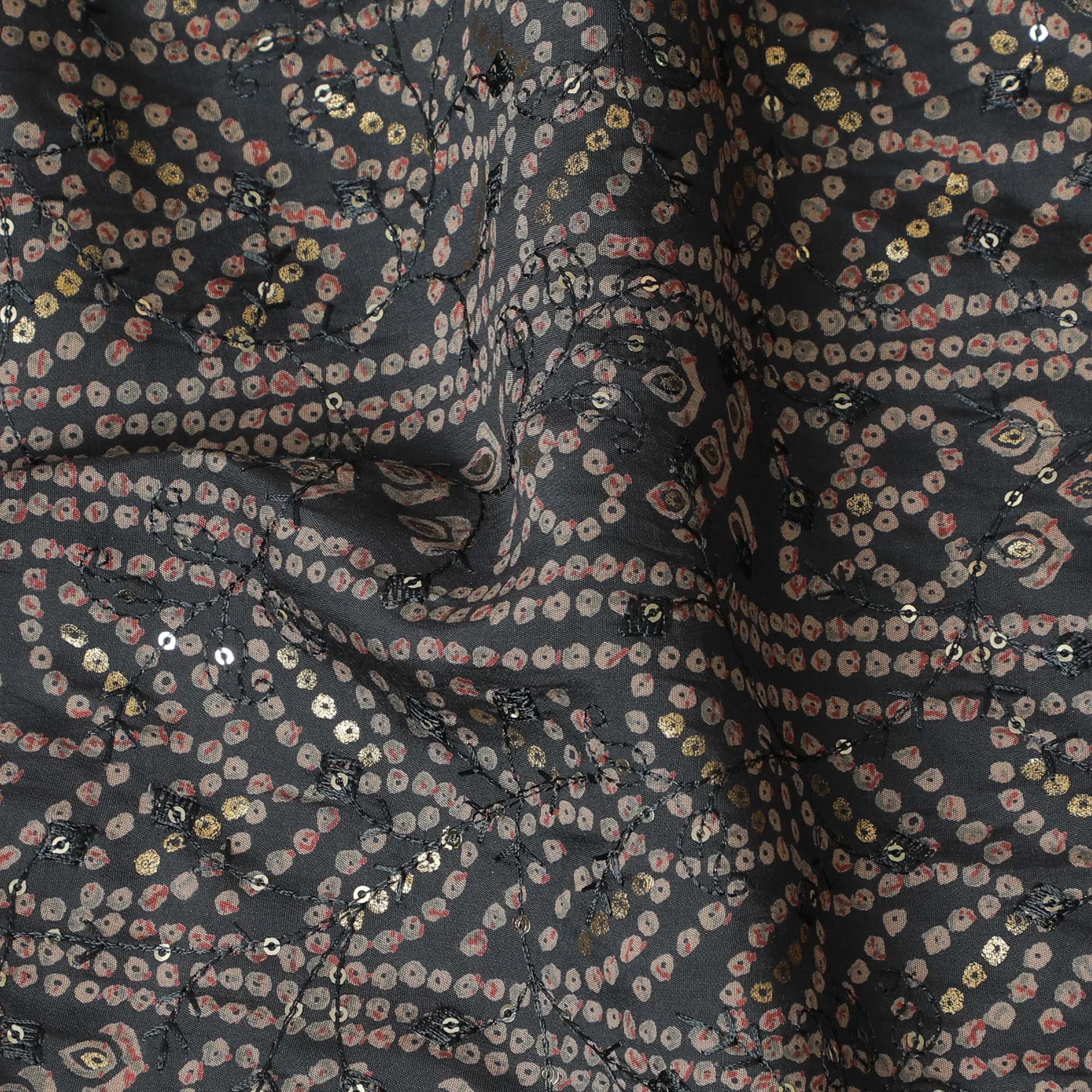 Onyx Twilight Embroidered Cotton Blend Fabric - Cosmic Pattern, 110cm Width-D18962