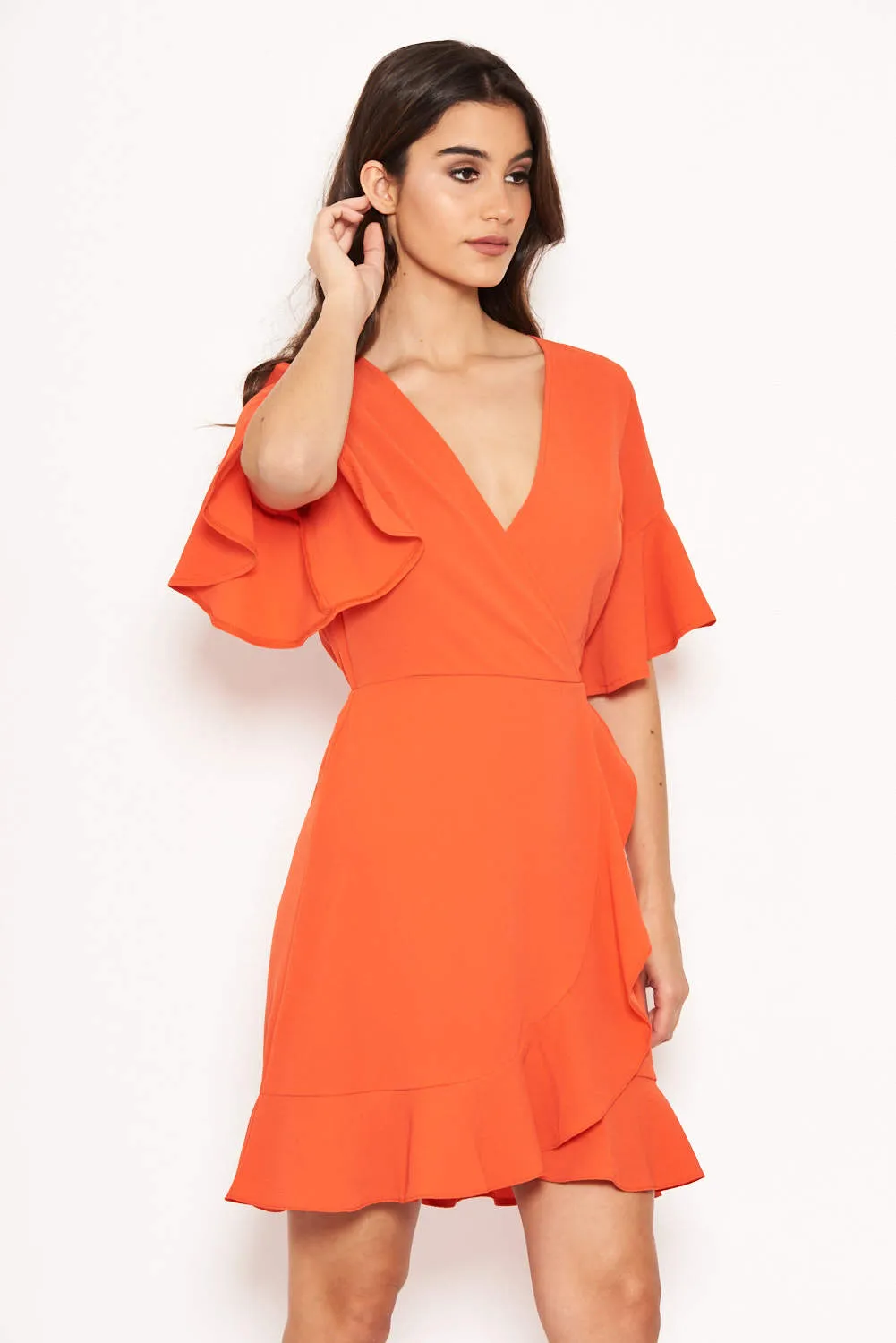 Orange Frill Detail Wrap Dress