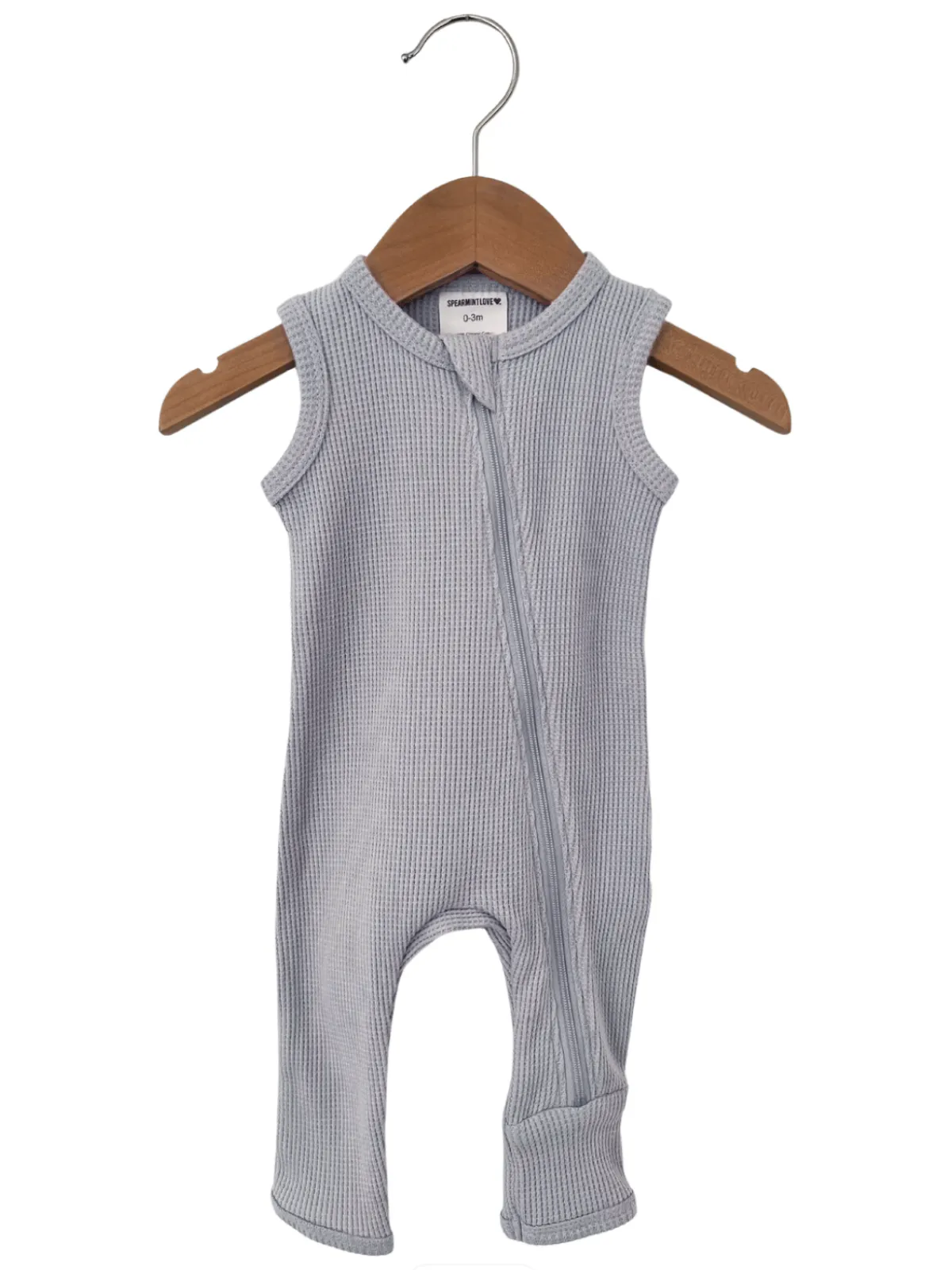 Organic Waffle Sleeveless Zip Romper, Silver