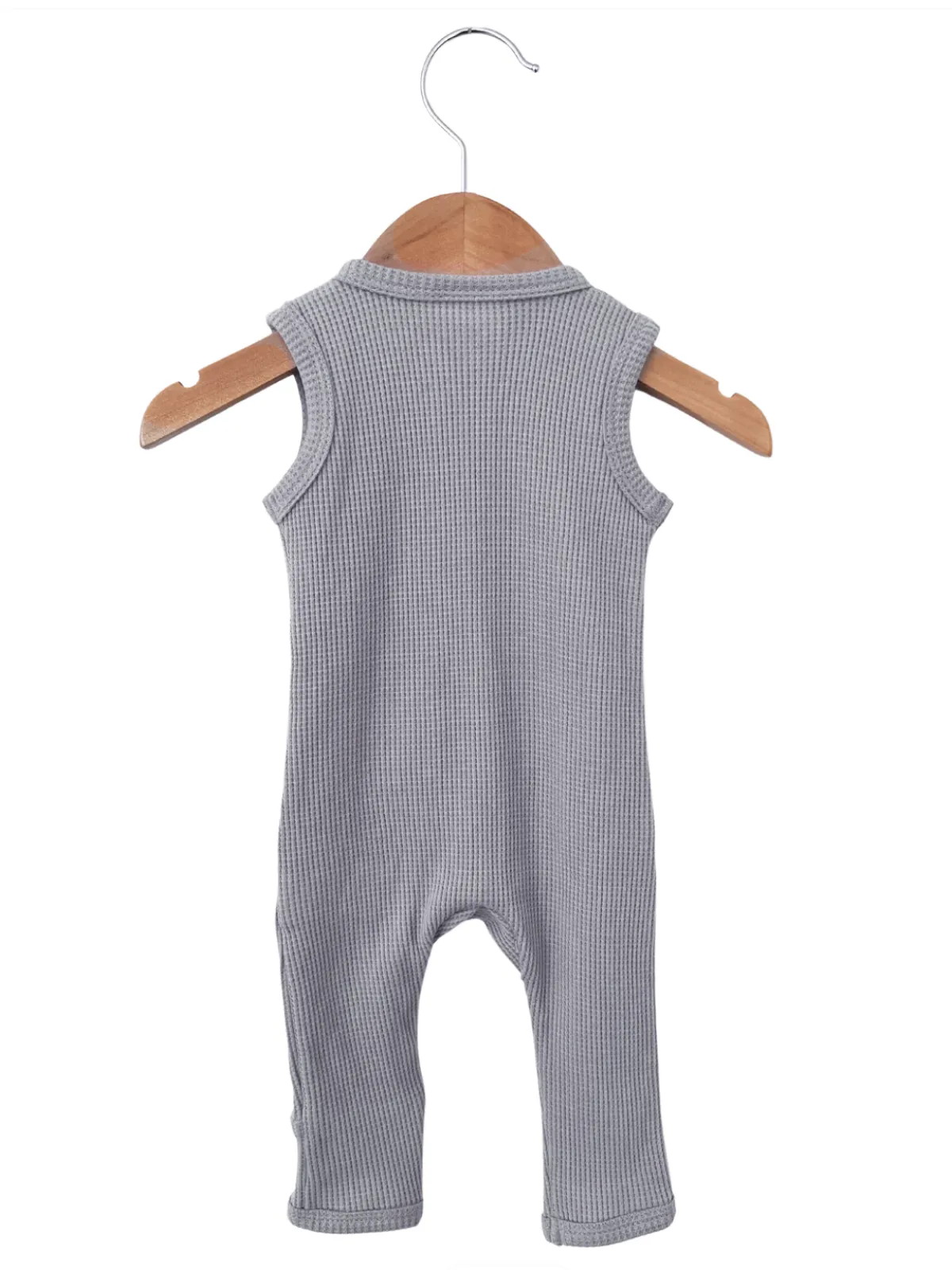 Organic Waffle Sleeveless Zip Romper, Silver