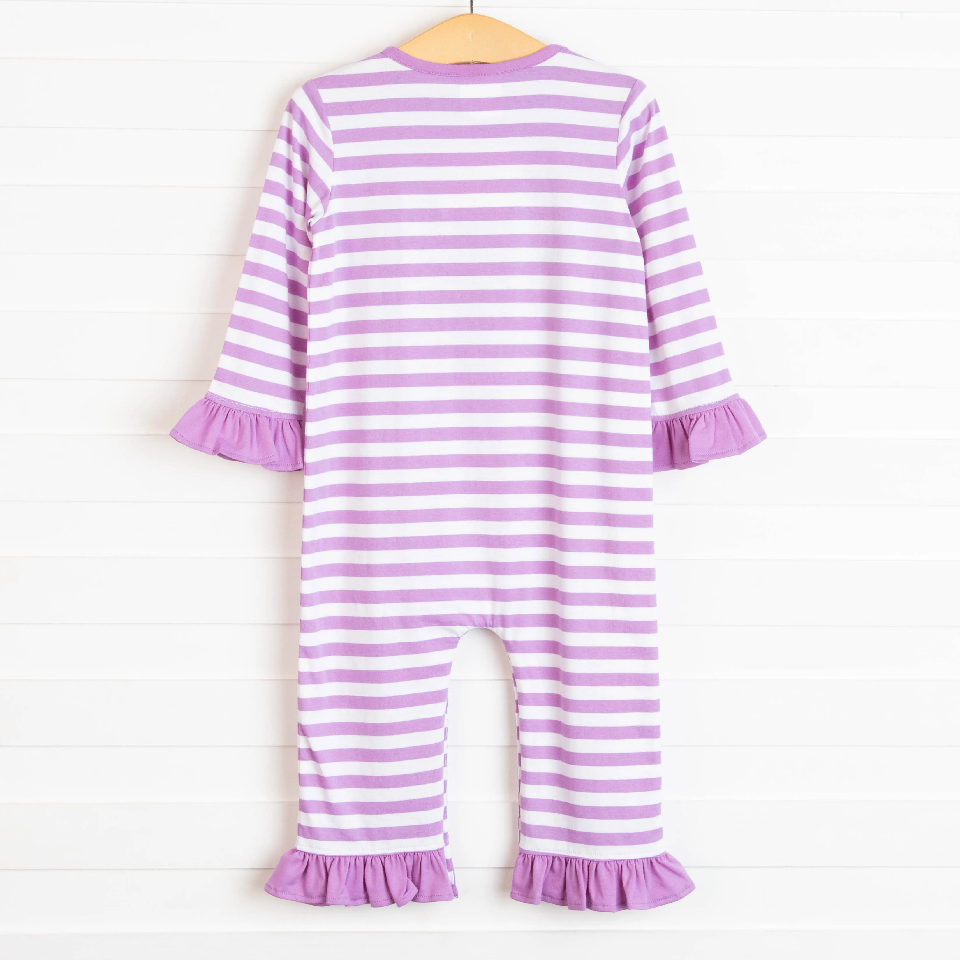 Owl Be There Applique Ruffle Romper, Purple