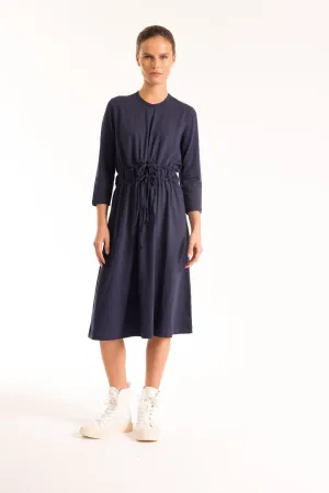 Pinny Cotton V Neck Drawstring Midi Dress