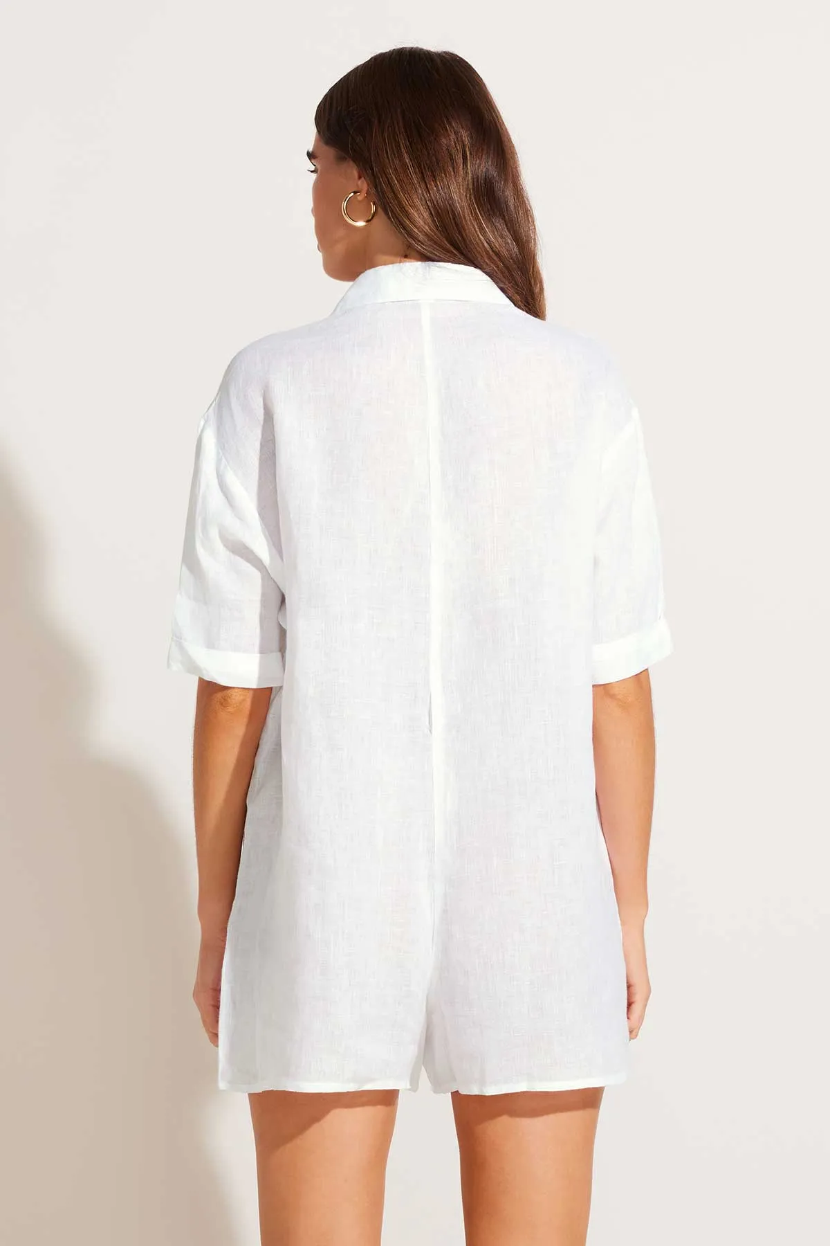 Playa Linen Short Romper - White EcoLinen