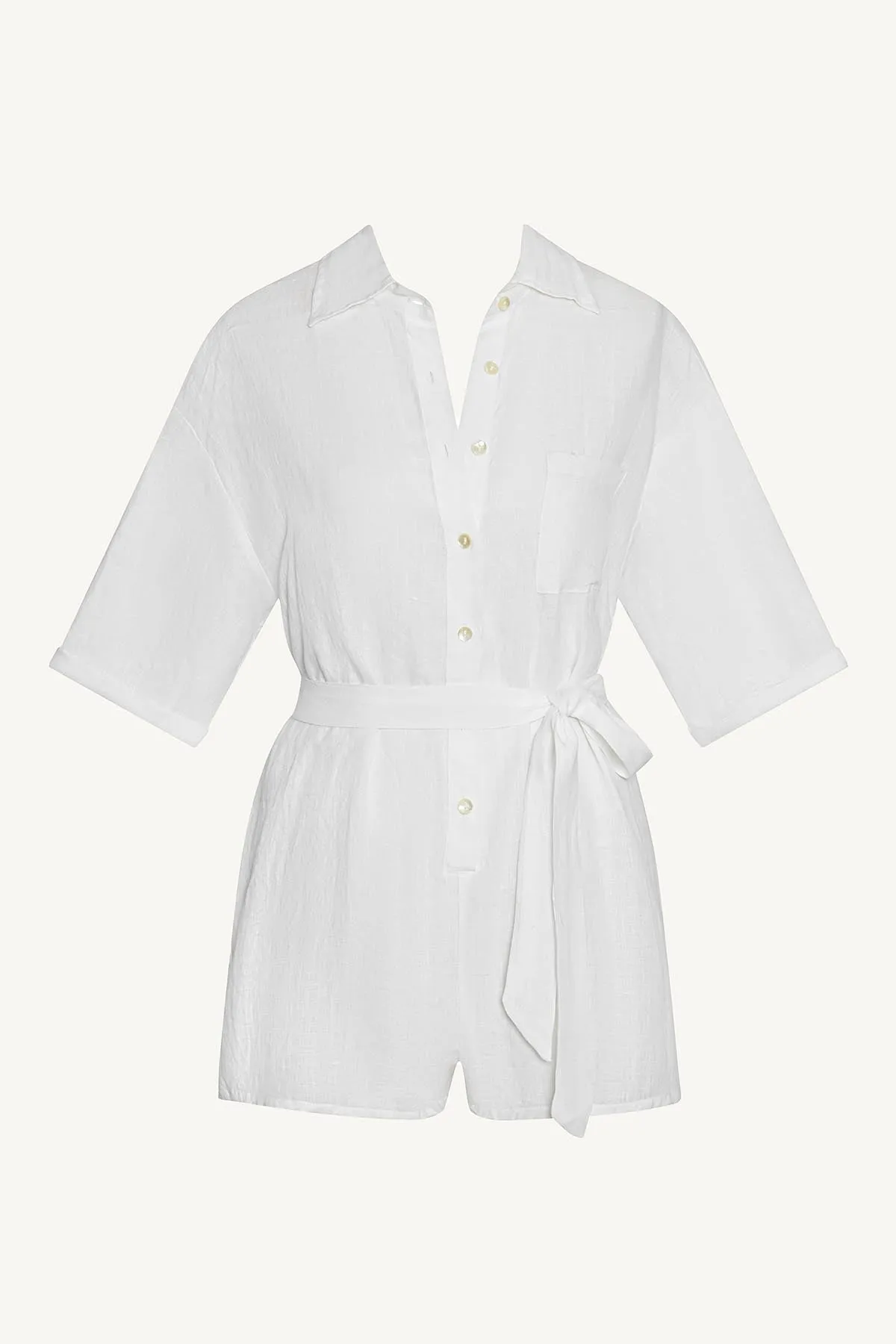 Playa Linen Short Romper - White EcoLinen