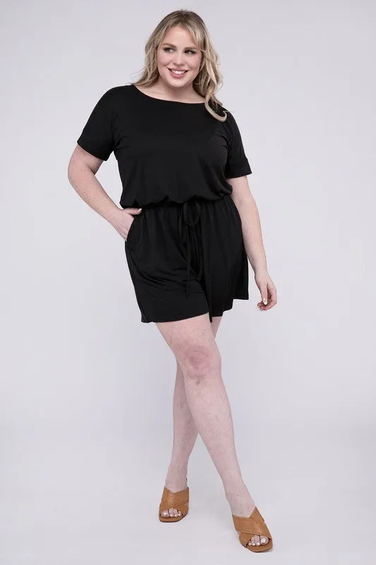 Plus Size Brushed DTY Romper with Pockets