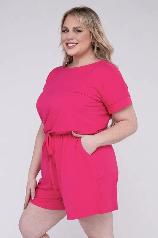 Plus Size Brushed DTY Romper with Pockets