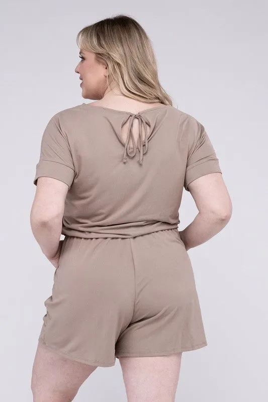 Plus Size Brushed DTY Romper with Pockets