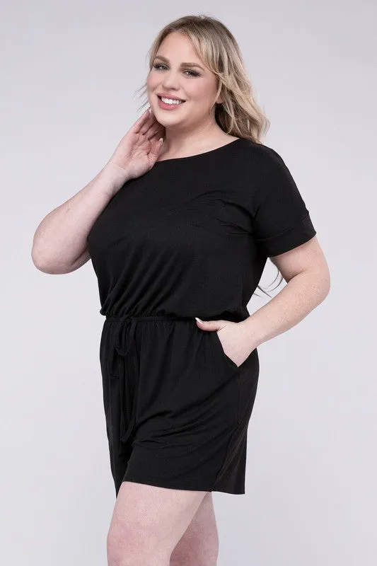 Plus Size Brushed DTY Romper with Pockets