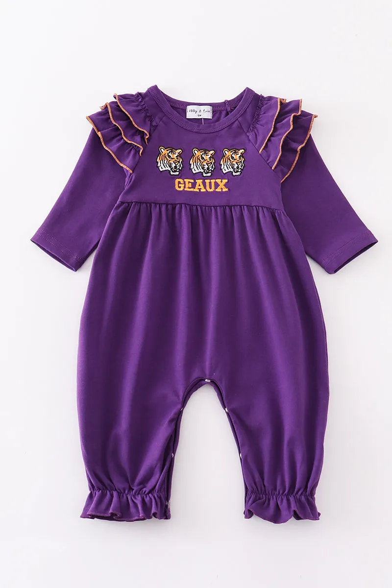 Purple geaux embroidery girl romper