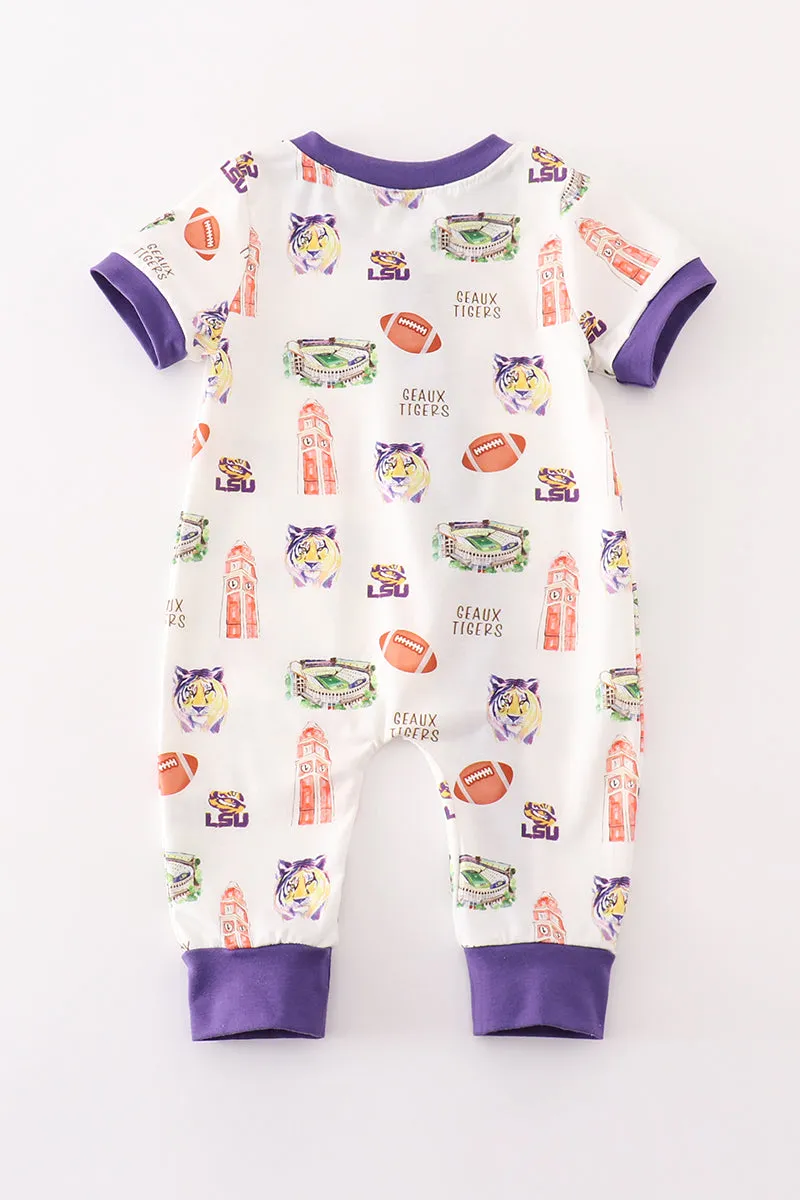 Purple geaux tiger boy romper