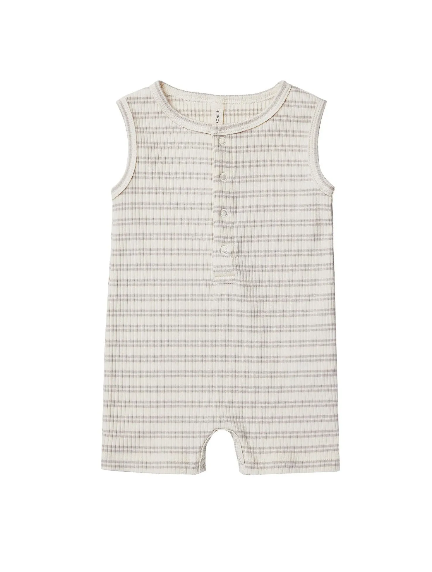 Quincy Mae ribbed henley romper | silver stripe