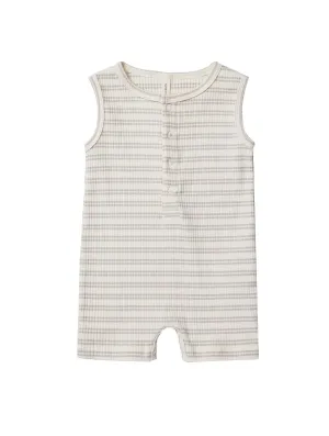 Quincy Mae ribbed henley romper | silver stripe