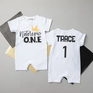 "Notorious One" Slim Fit Shorts Personalized 1st Birthday Romper 12 mo-VIP