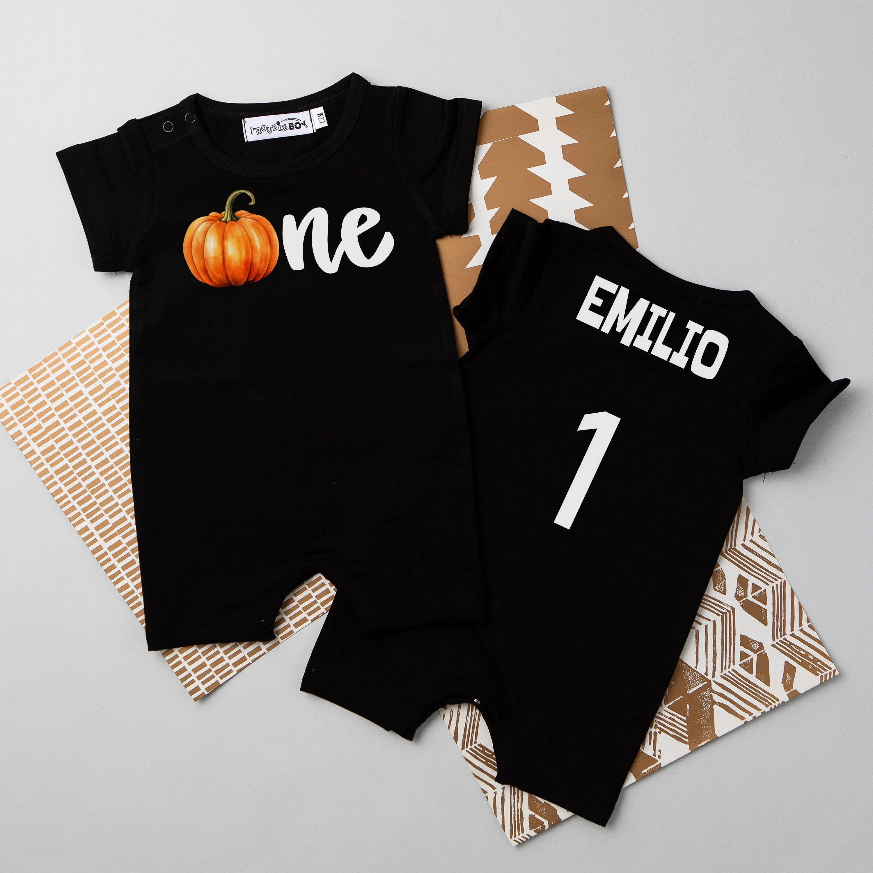 "One Pumpkin" Personalized First Birthday Shorts Romper