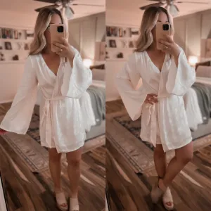 "Wren" White Wrap Dress