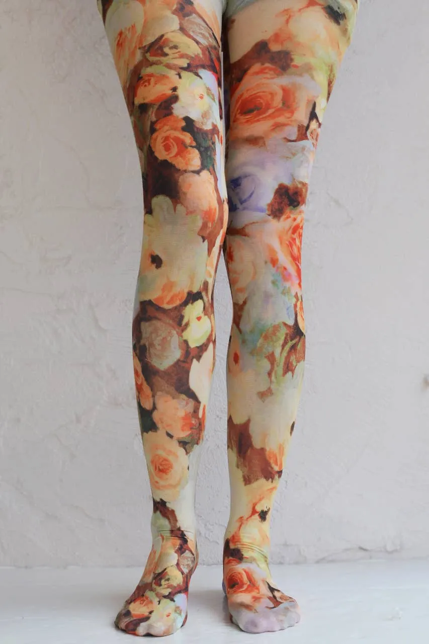 Radiant Roses Printed Art Tights