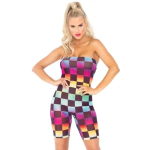 Rainbow Checkerboard Mesh Strapless Romper - MED / LGE