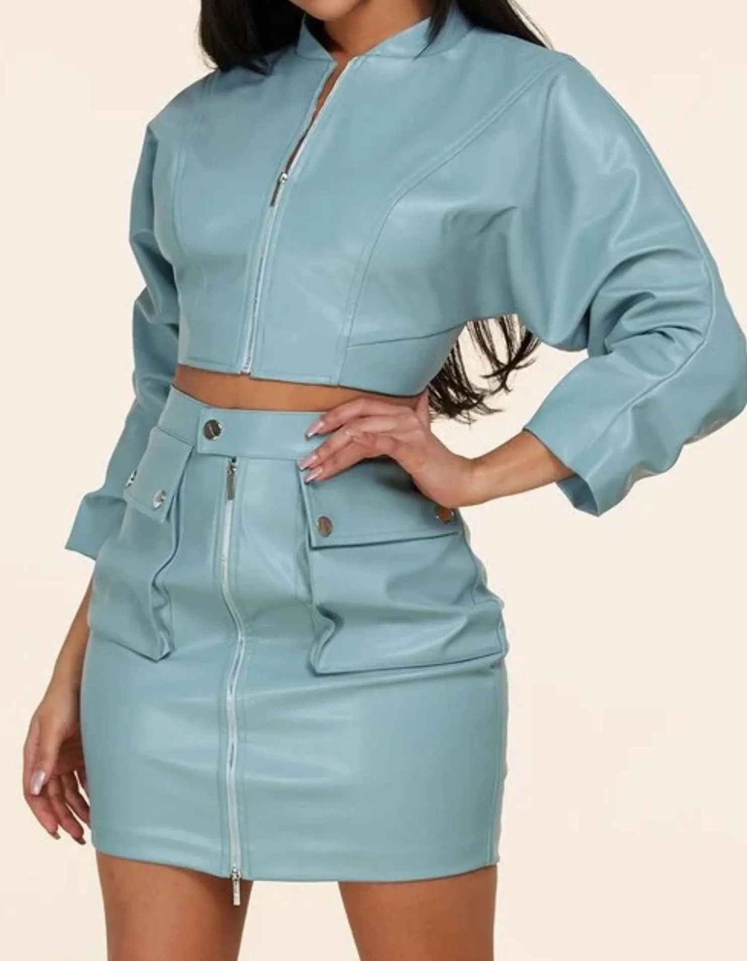 ***RE-STOCK*** Steele Blue Vegan Leather Two Piece