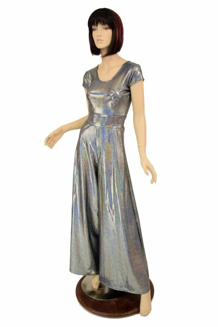 Ready to Ship Silver Holographic Wide Leg Jumpsuit Medium