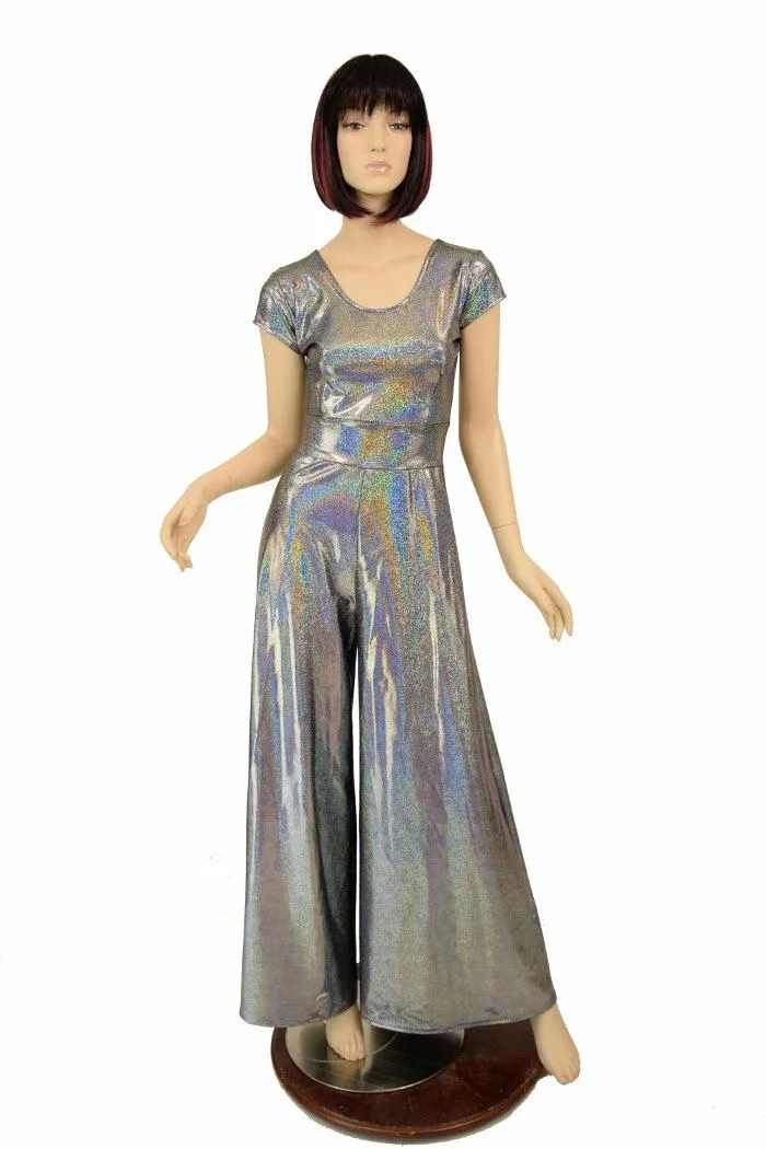 Ready to Ship Silver Holographic Wide Leg Jumpsuit Medium