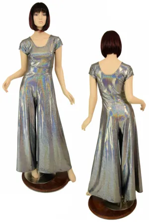 Ready to Ship Silver Holographic Wide Leg Jumpsuit Medium