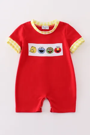 Red charactor embroidery boy romper