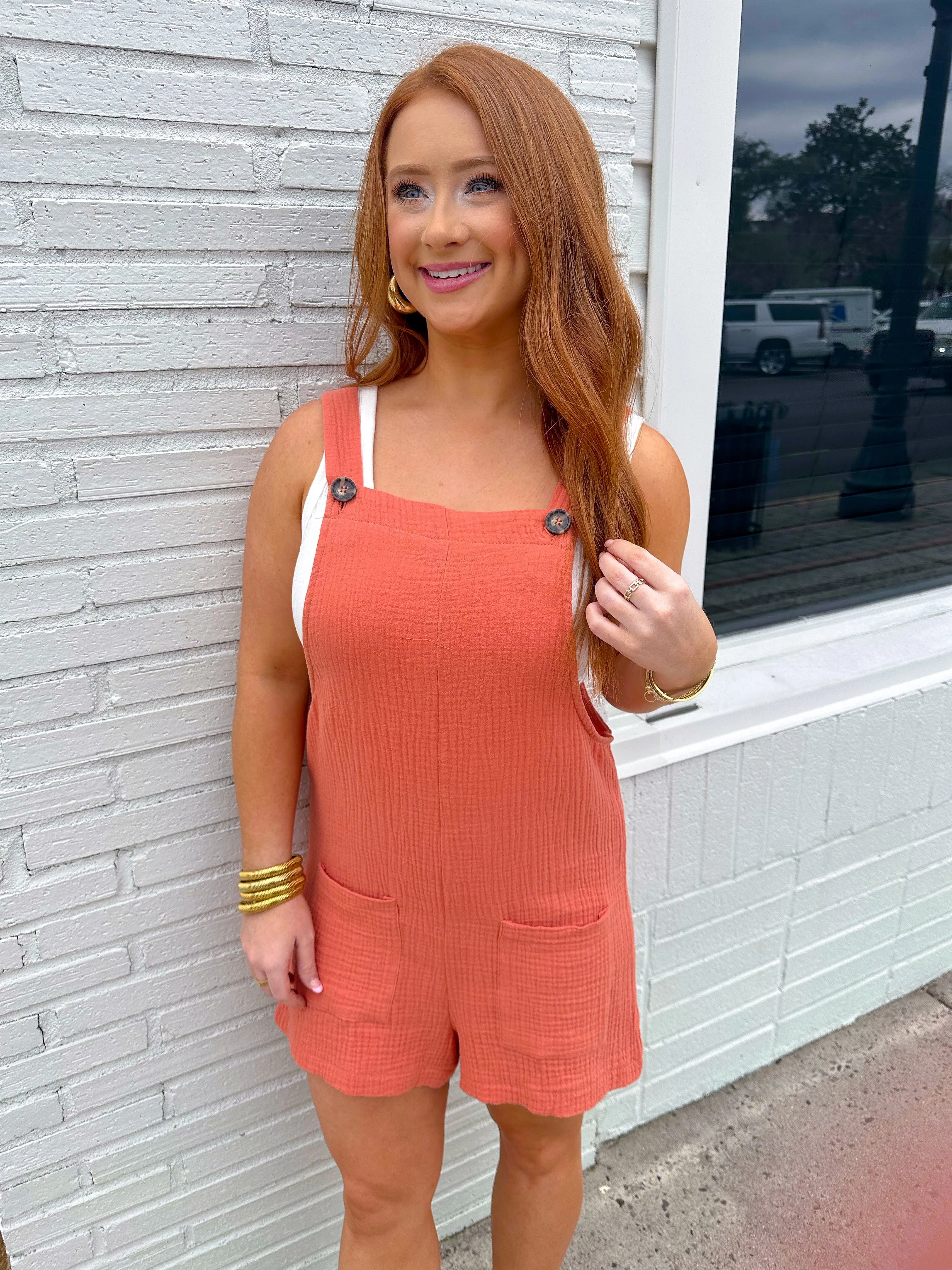 Repeat Gauze Romper-Rust