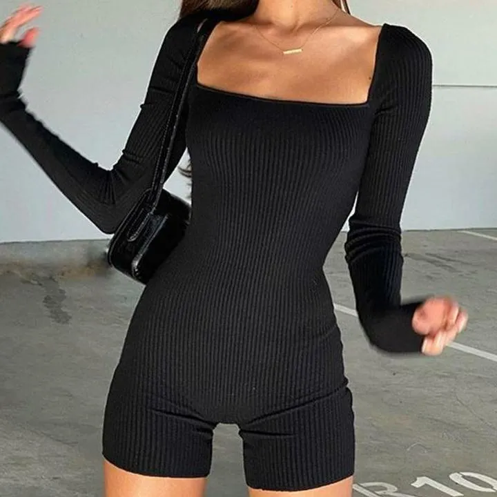 Ribbed Square Neck Romper - 2 Colors