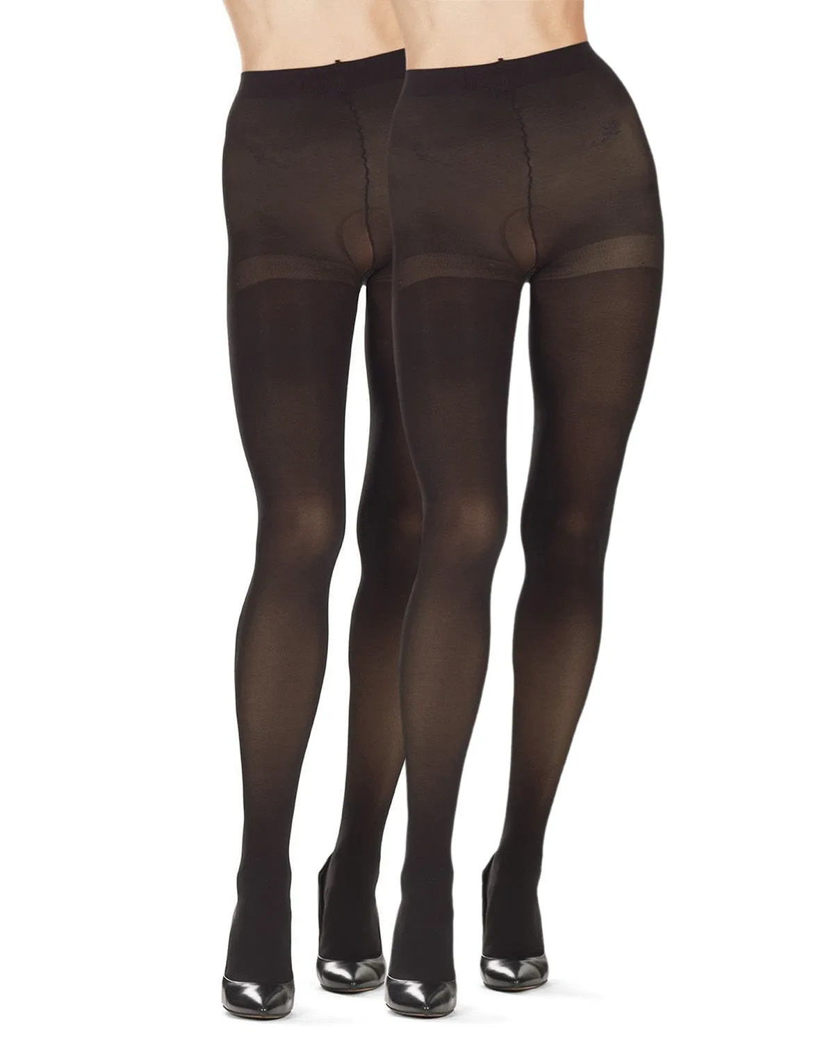 Ribbed/Solid Control Top Tights 2-Pack