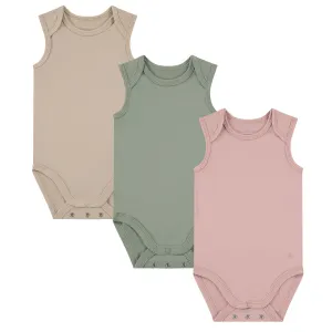 Romper zonder mouw IZZY (3-pack) - Beige, Groen & Roze